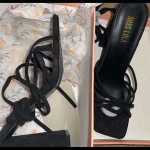 Suede Black Tie up Heels